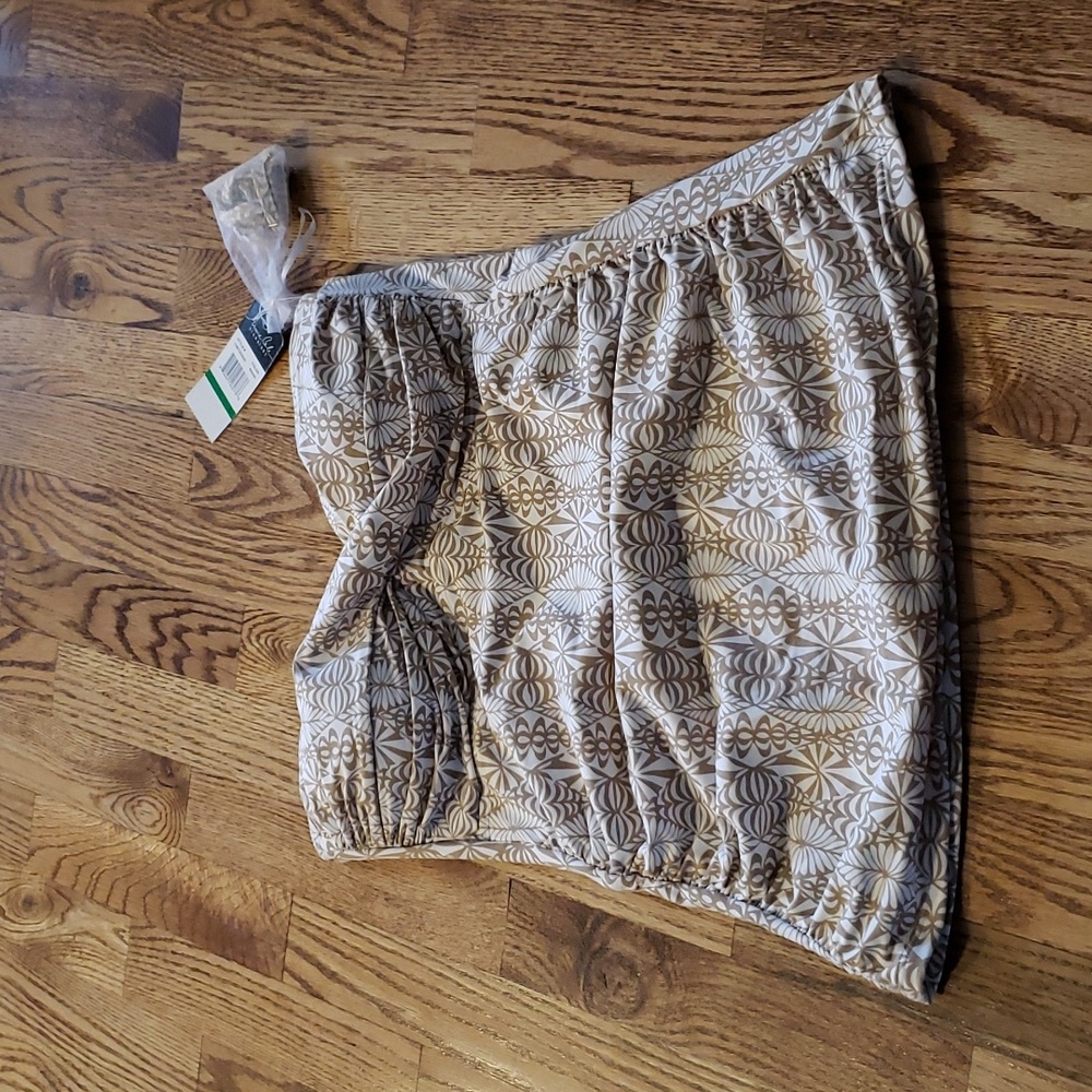 (L) NWT Anne Cole Signature Khaki Patterned Tankini Swim Top Beach Vacation
